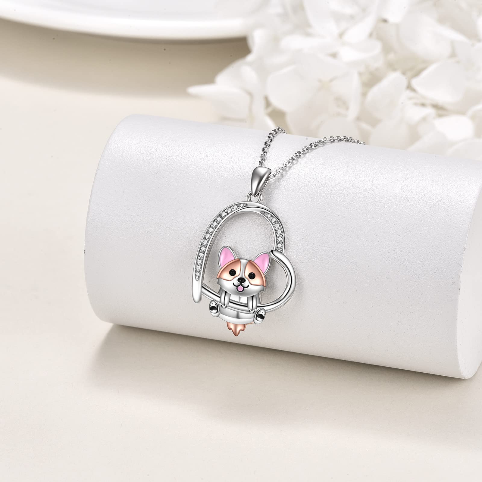 MONGAS Animal Necklace for Women Sterling Silver Duck/Axolotl/Hippo/Corgis/Puffin/Blue Jay/Ferret/Pug/Skunk/Dachshund/Violin/Snowman Necklace Cute Animal Jewelry Gifts for Women Mother Mom - Image 4