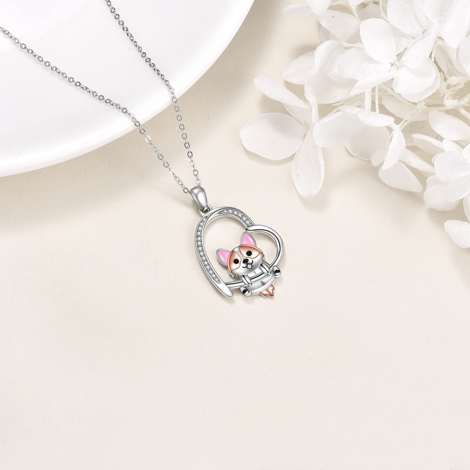 MONGAS Animal Necklace for Women Sterling Silver Duck/Axolotl/Hippo/Corgis/Puffin/Blue Jay/Ferret/Pug/Skunk/Dachshund/Violin/Snowman Necklace Cute Animal Jewelry Gifts for Women Mother Mom - Image 5