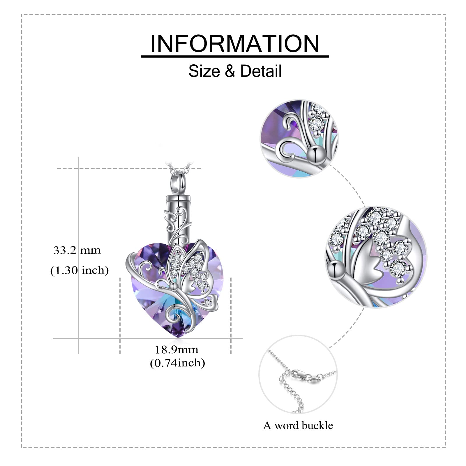 MONGAS Butterfly Urn Necklace for Ashes for Women 925 Sterling Silver Heart Crystal Condolence Cremation Jewelry Remembrance Gift for Loss - Image 3