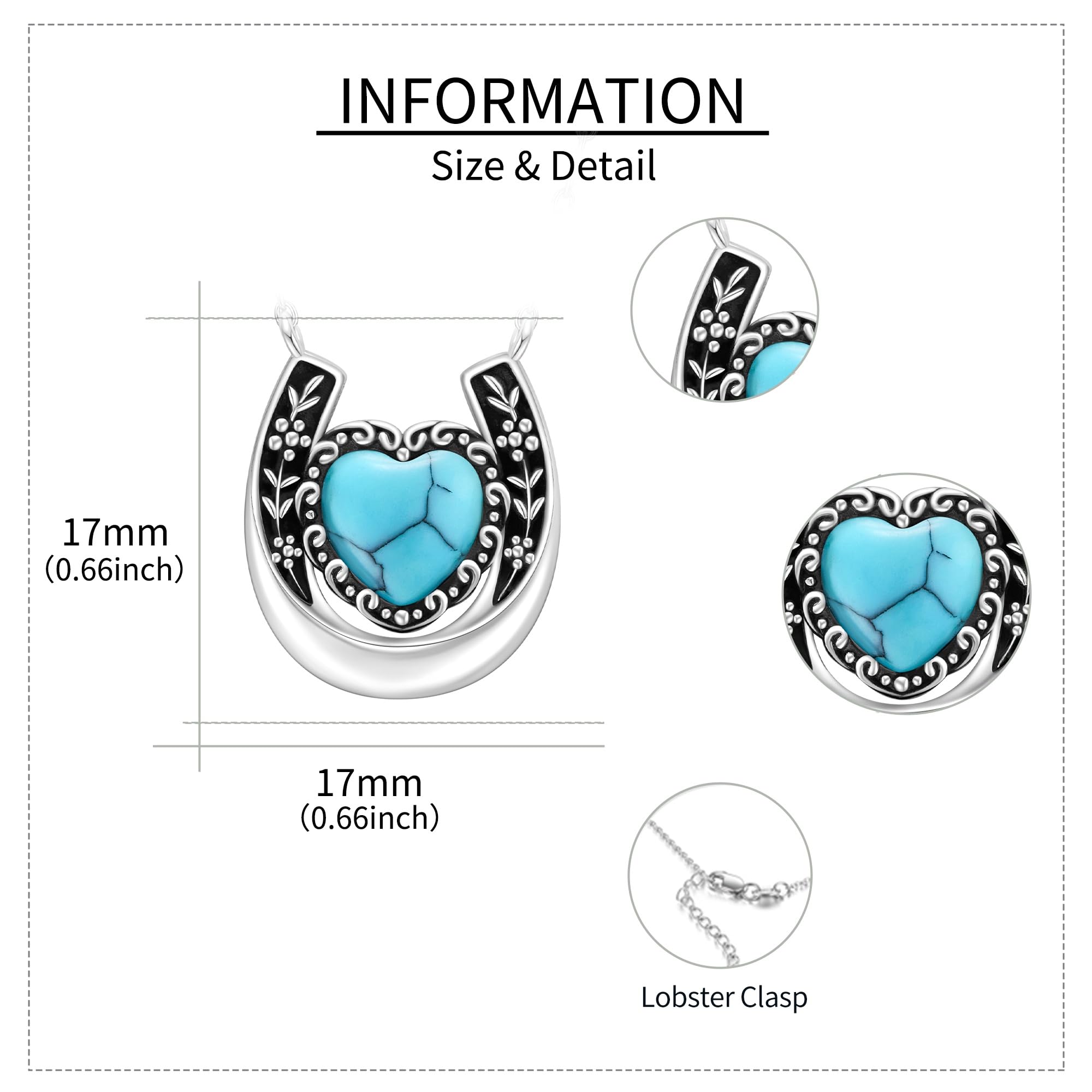MONGAS Horseshoe Necklace Sterling Silver Horseshoe Pendant Necklace Moonstone/Turquoise/Abalone Jewelry for Women - Image 3