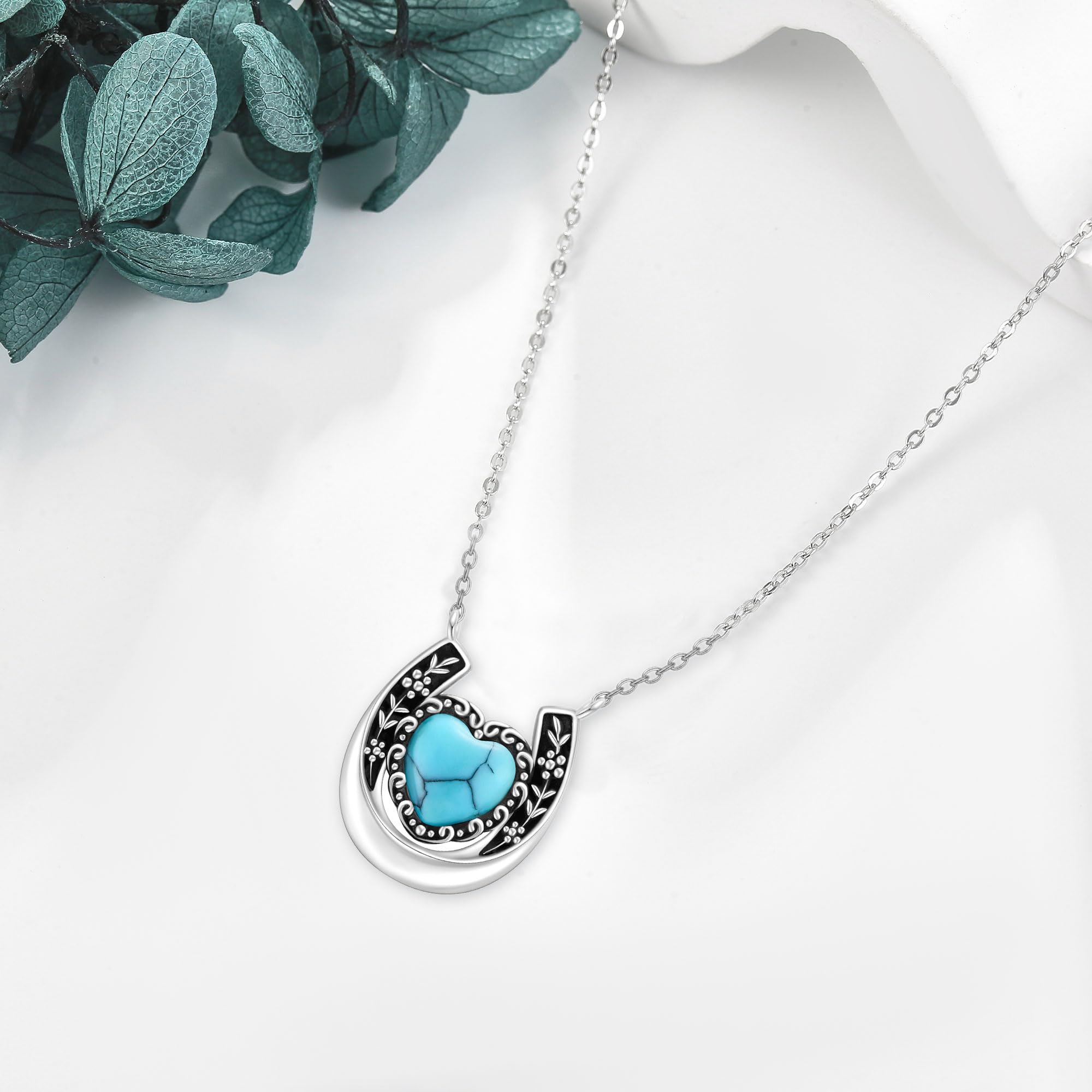 MONGAS Horseshoe Necklace Sterling Silver Horseshoe Pendant Necklace Moonstone/Turquoise/Abalone Jewelry for Women - Image 5