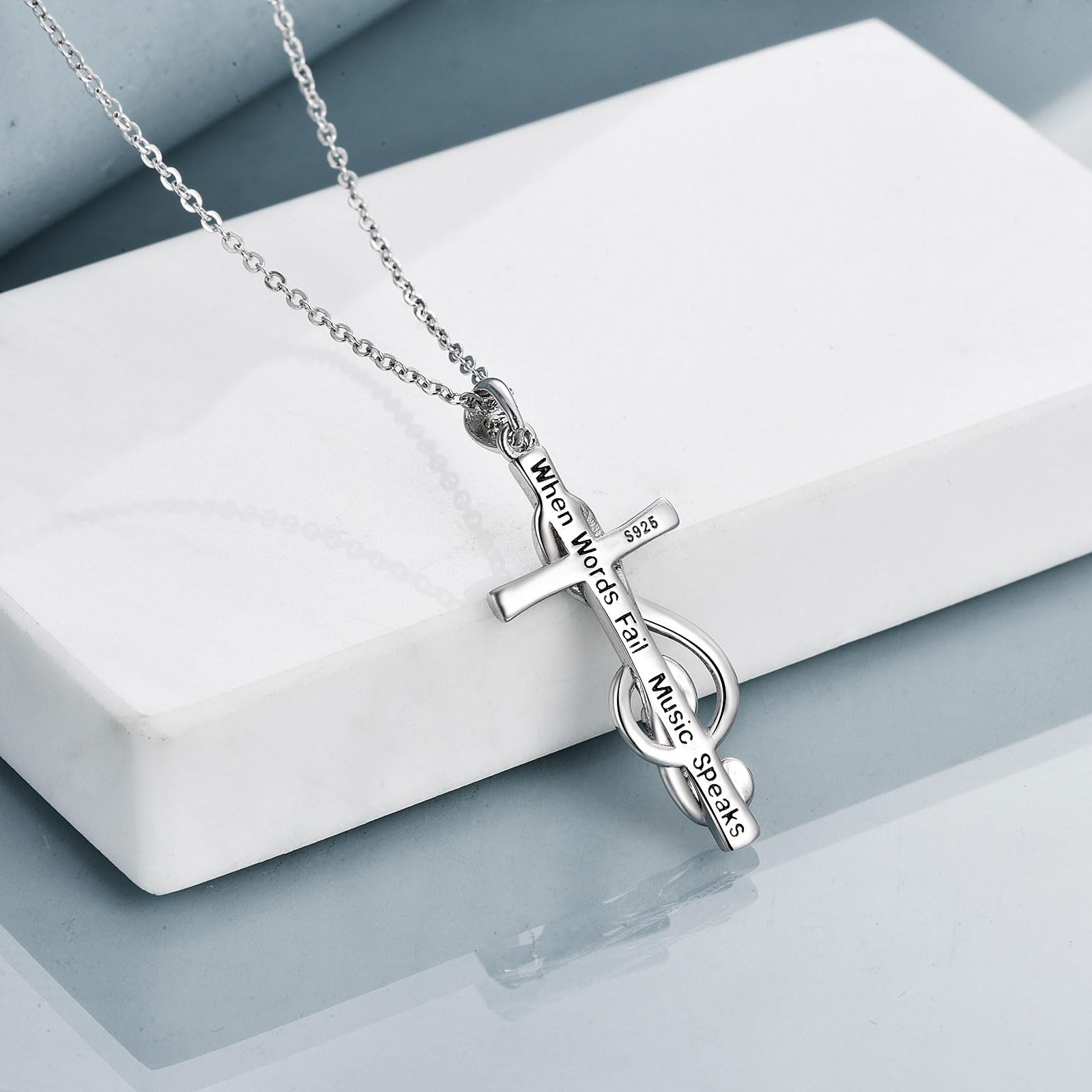 MONGAS Music Note Necklace Sterling Silver Cross Necklace for Women Treble Clef Music Jewelry Choir Gifts for Women Musicians - Image 4