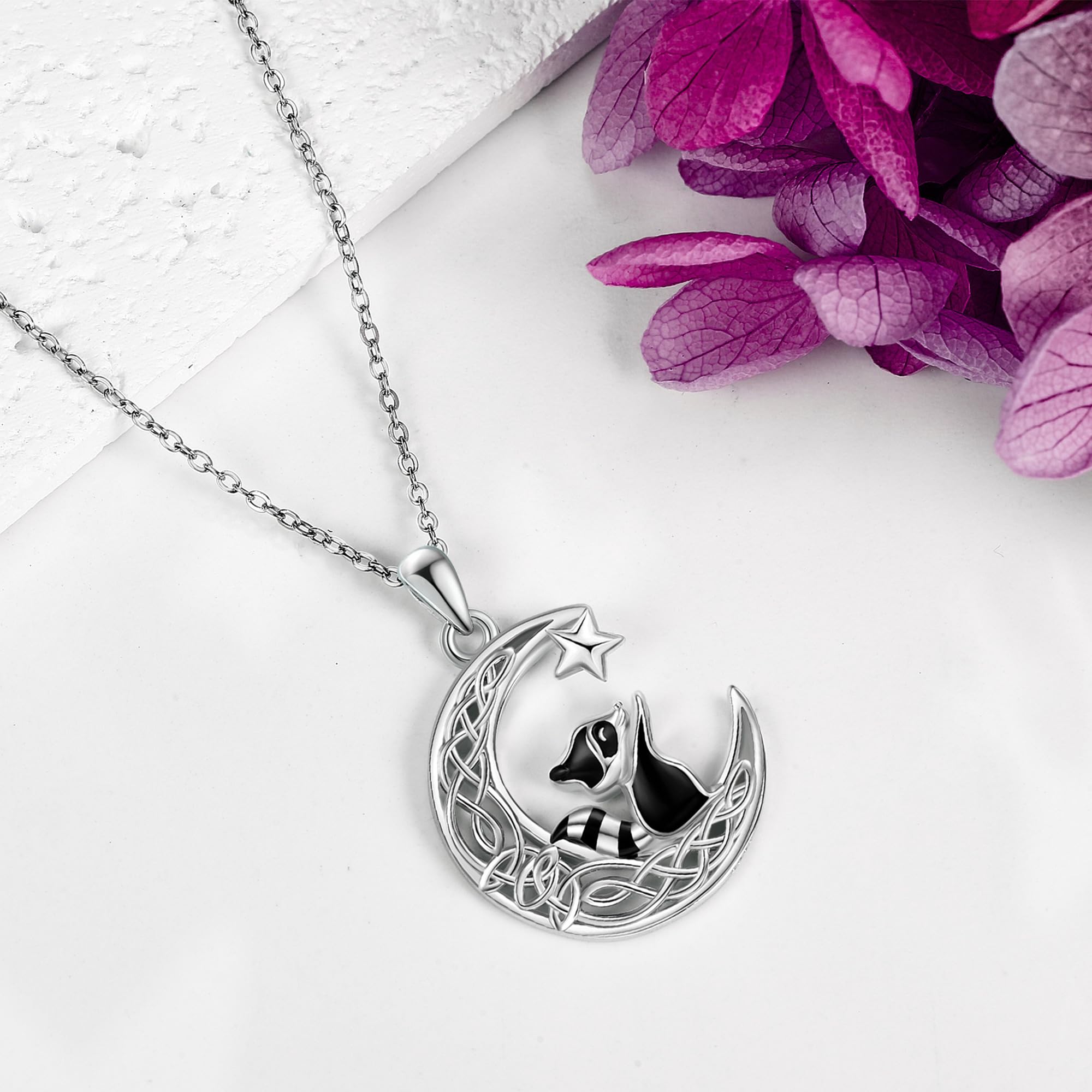 MONGAS Raccoon/Highland Cow/Capybara/Owl/Cat/Possum Necklace Sterling Silver Celtic Moon Necklace Cute Animal Jewelry Gifts for Women - Image 4