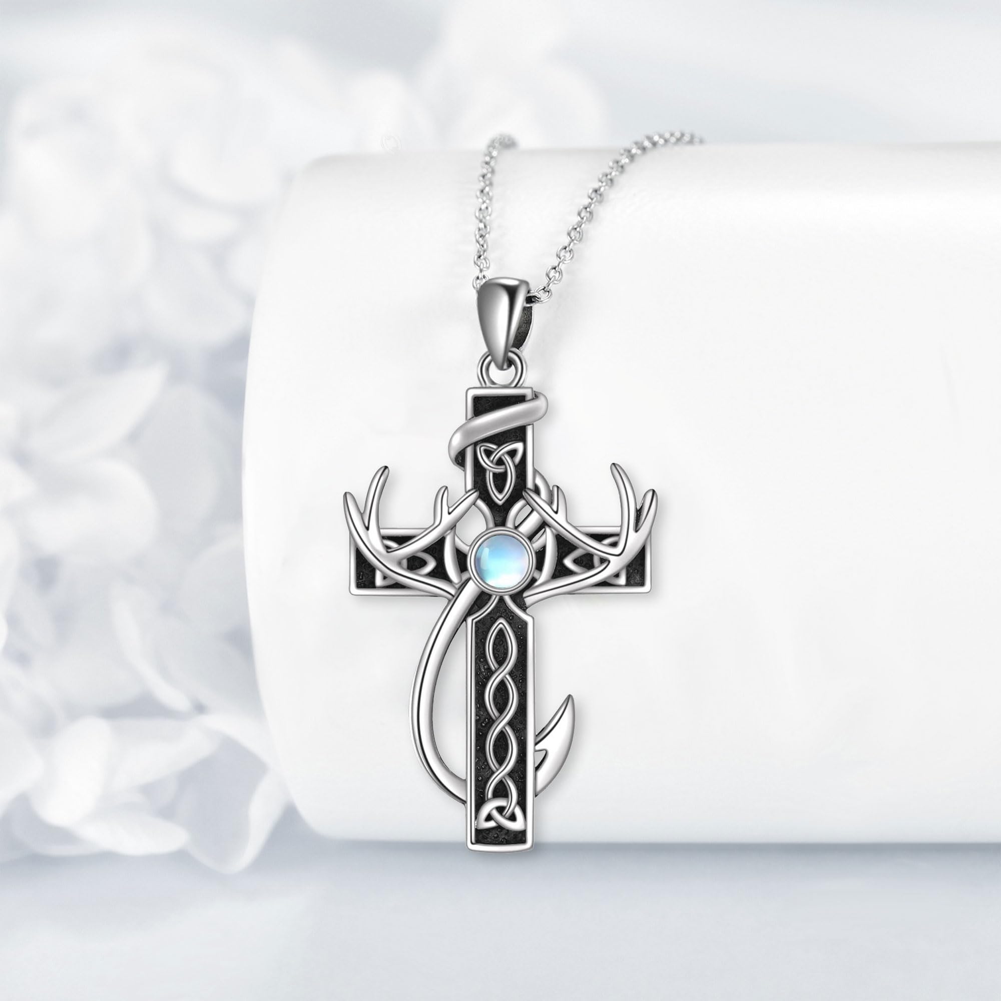 MONGAS Stethoscope/Panda/Baseball/St Brigid Cross/Cat/Fish Hook/Deer Antler Necklace Sterling Silver Nurse Cross Necklace Stethoscope Cross Jewelry for Women - Image 4