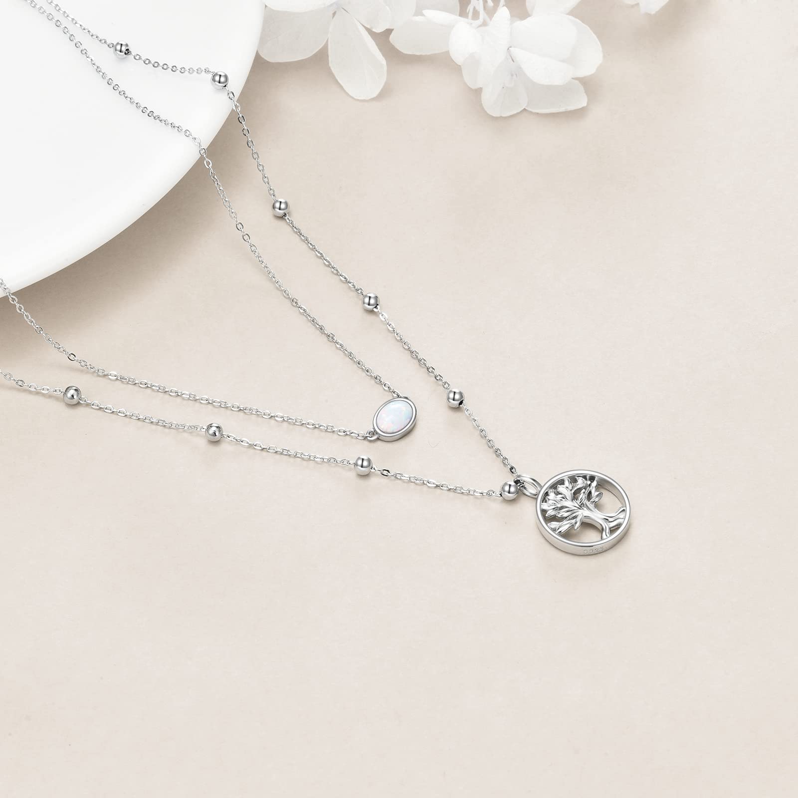 MONGAS Tree of Life/Infinity Cross/Lock and Key/Lotus/Hamsa/Horse/Strawberry/Opal/Lariat/Dragonfly/Heart/Violin Layered Necklace Sterling Silver for Women - Image 5