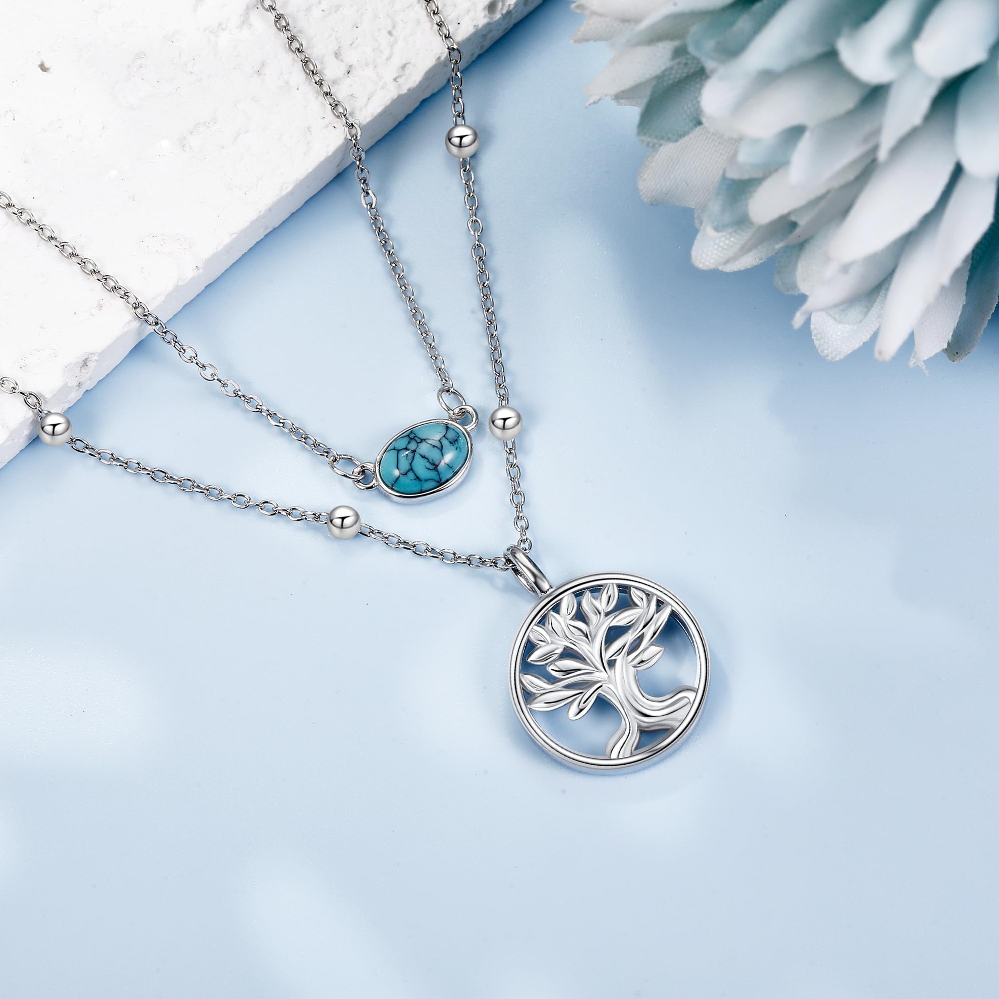 MONGAS Tree of Life/Infinity Cross/Lock and Key/Lotus/Hamsa/Horse/Strawberry/Opal/Lariat/Dragonfly/Heart/Violin Layered Necklace Sterling Silver for Women - Image 4